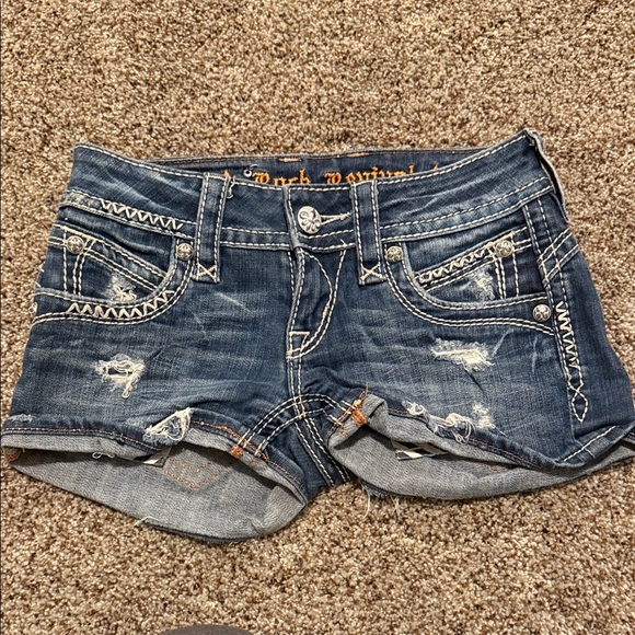 Rock Revival Blue Distressed Jean Shorts - Picture 1 of 3